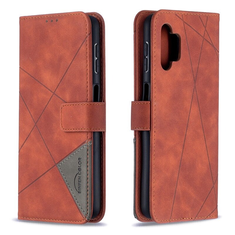 เคส Samsung Galaxy A32 5G #เคสฝาพับหนัง PU มีช่องเสียบ ID บัตรอื่นๆในตัว Geometric Pattern Leather Card Holder Protective