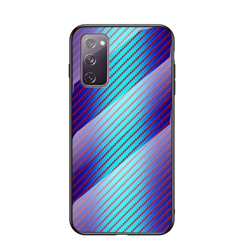 เคส Samsung Galaxy S20+ #เคสฝาหลัง Gradient Color ลายคาร์บอนไฟเบอร์ Carbon fiber texture Glass Hybrid Soft Silicone Cover