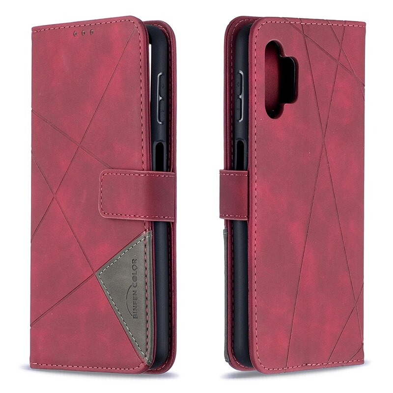 เคส Samsung Galaxy A32 5G #เคสฝาพับหนัง PU มีช่องเสียบ ID บัตรอื่นๆในตัว Geometric Pattern Leather Card Holder Protective