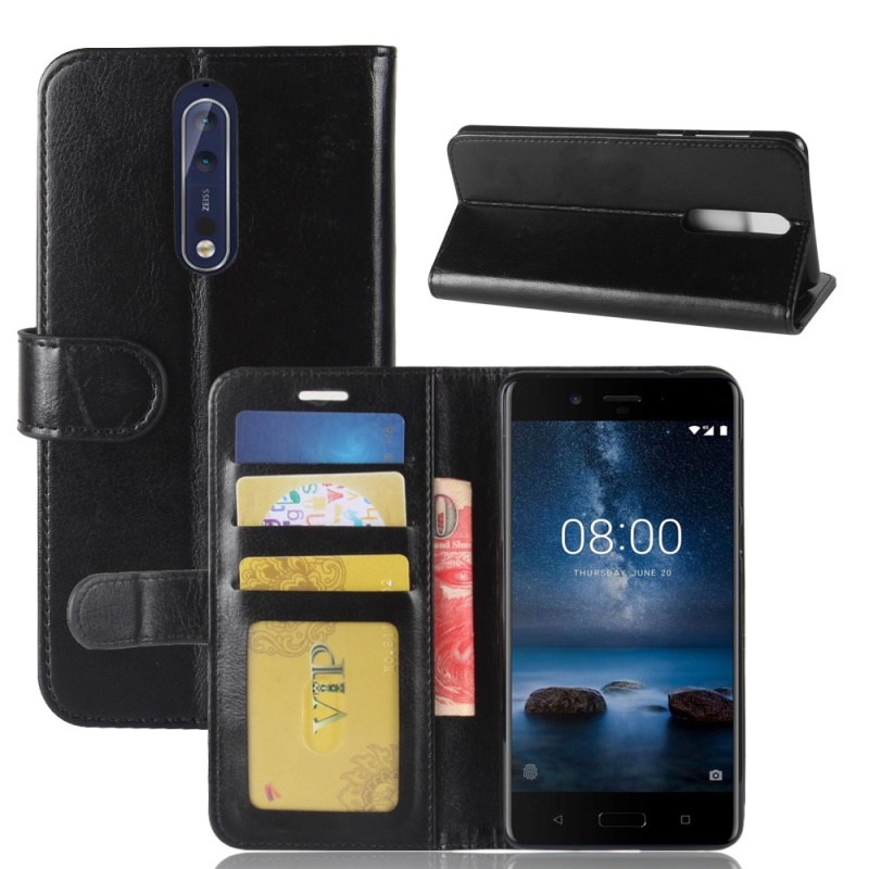 Case Nokia 8 #เคสฝาพับหนัง PU สไตล์กระเป๋าสตางค์ผิว Crazy Horse คุณภาพดีสวยงามราคาถูก