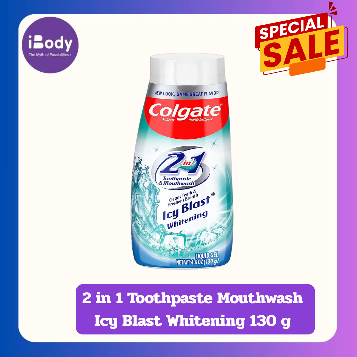 Colgate - 2 in 1 Toothpaste Mouthwash, Icy Blast Whitening 130 g คอลเกต ยาสีฟัน + น้ำยาบ้วนปาก รสมินท์
