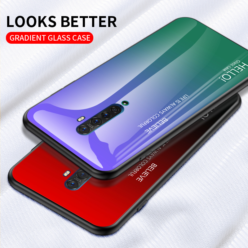 Case OPPO Reno 2 #เคสฝาหลัง Gradient Color Glass + PC + TPU Hybrid Case