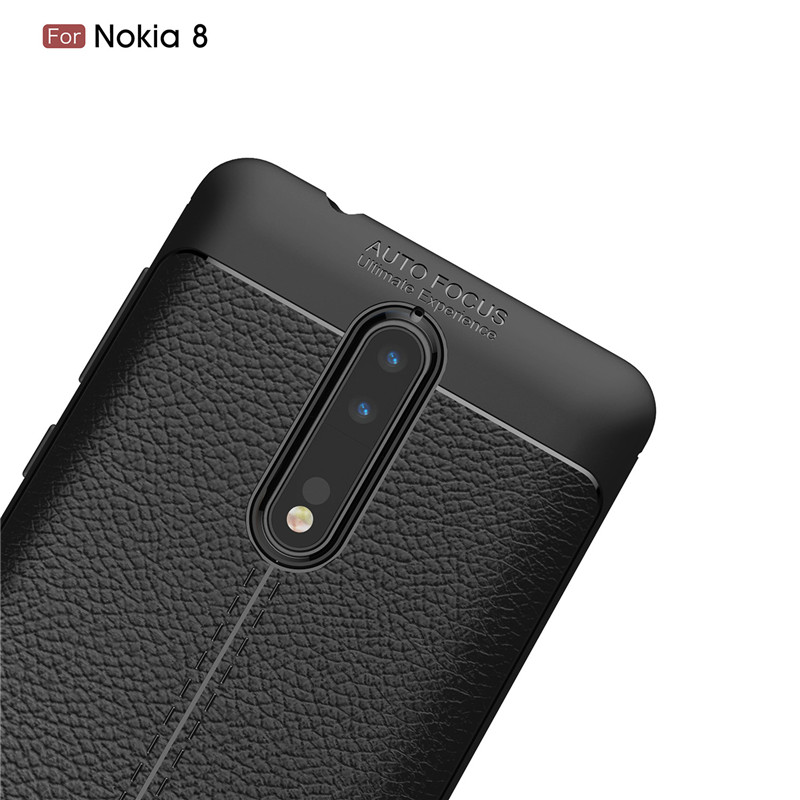 Case Nokia 8 #เคสฝาหลัง TPU ลายหนัง PU ผิวลิ้นจี่ช่วยป้องกันลายนิ้วมือคุณภาพดี