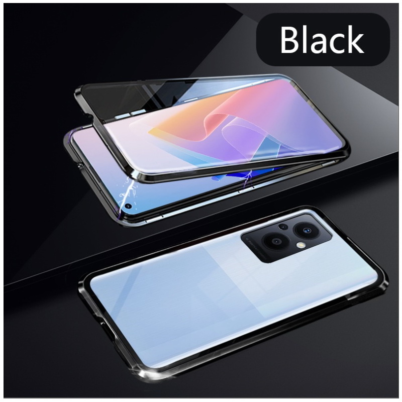 เคส OPPO Reno 7z 5G #เคสฝาครอบกระจกขอบโลหะดูดซับแม่เหล็ก Fully Protection Magnetic Adsorption Glass Metal Phone Protective