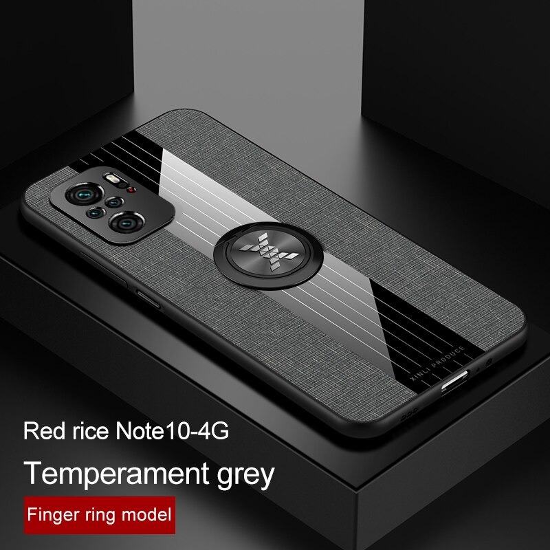 เคส Redmi Note 10S #เคสฝาหลังเคลือบผ้าเนื้อมีแหวนสวมนิ้ว TPU ไฮบริด+อะคริลิ + แหวนโลหะ Fashion Woven Cloth Casing Finger Ring Holder Back Case