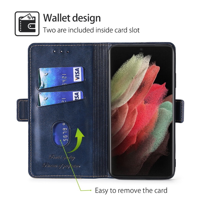 เคส Samsung Galaxy S23 Ultra 5G #เคสฝาพับปกหนังสไตล์วินเทจแบบกระเป๋าสตางค์ออกแบบสีทูโทน Flip Leather Case