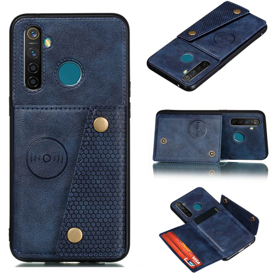 Case Realme 5/5s #เคสฝาหลัง TPU เคลือบหนัง PU มีที่เก็บบัตร PU Leather Coated TPU Card Holder Magnetic Kickstand