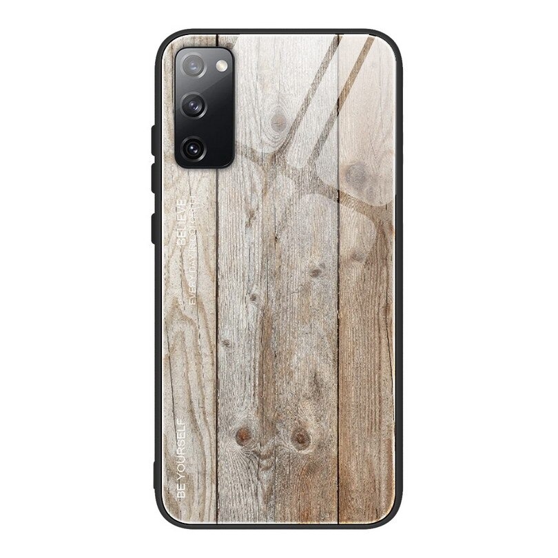 Case Samsung Galaxy S20 FE/S20 FE 5G #เคสฝาหลังกระจกลายผิวไม้ Case Hard Tempered glass Wood grain protect Back Cover
