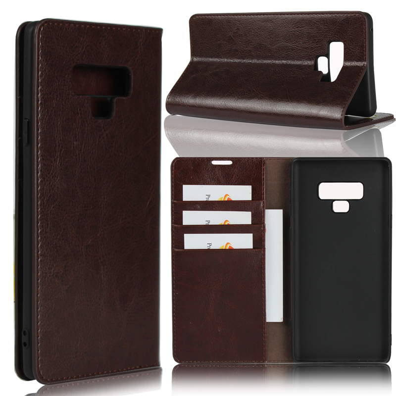 เคส Samsung Galaxy Note 9 #เคสฝาพับแบบกระเป๋าสตางค์หนังแท้ Crazy Horse Genuine Leather Wallet Shell