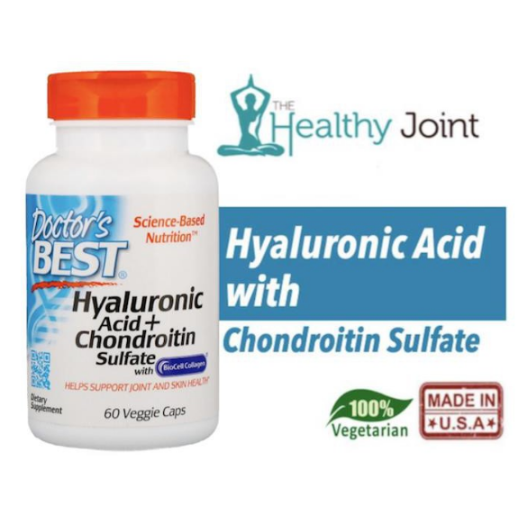 (Pre Order) Doctor's Best® Hyaluronic Acid + Chondroitin Sulfate with BioCell Collagen 60 Veggie Caps ไฮยาลูโรนิค