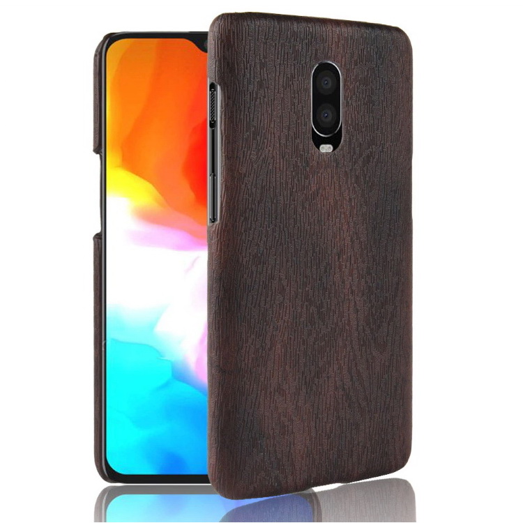 เคส OnePlus 6T #เคสฝาหลังพลาสติกแข็งเคลือบผิวลายไม้สีสันสดใส Wood Texture PU Leather Coated