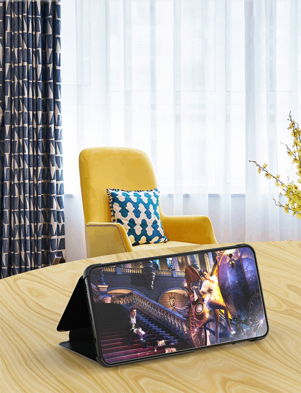 Case OPPO A3s #เคสฝาพับปกโปร่งแสงผิวเงา Electroplating Mirror Surface Window View (สินค้าพร้อมส่ง)