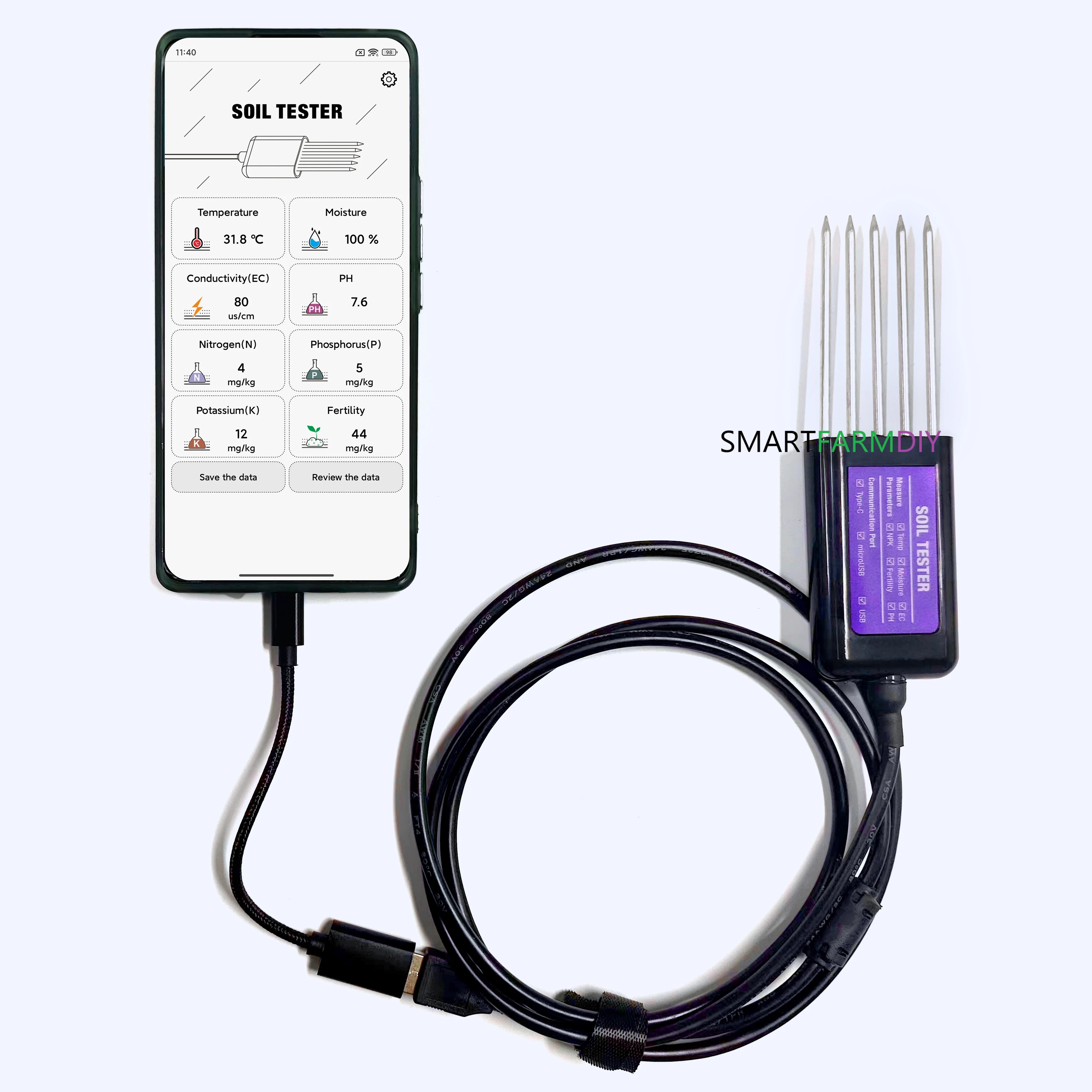 เซ็นเซอร์วัดค่าในดิน 8-in-1 Smart Soil Sensor NPK EC Moisture Temperature pH NPK Meter App(BOX)