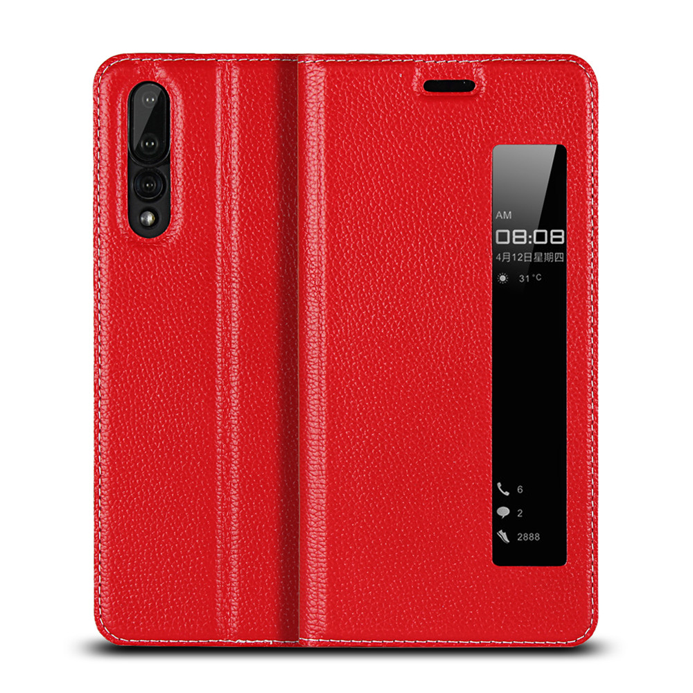 Case Huawei P20 Pro #เคสฝาพับหนังแยกมีช่องวิวด้านข้าง Split Leather View Window Stand Flip Cover