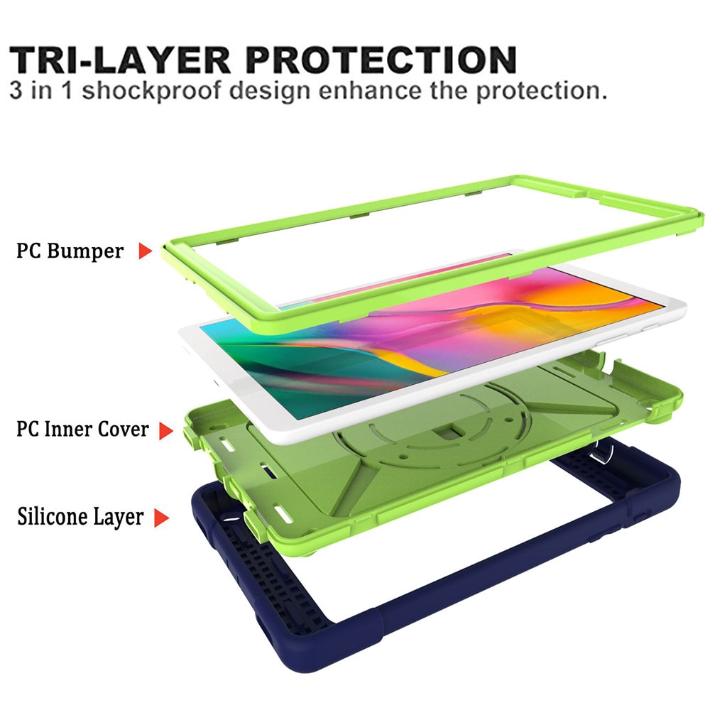 เคส Samsung Galaxy Tab A 8.0 (2019) SM-T290 SM-T295 SM-T297 #เคสฝาหลังกันกระแทก 360 Degree Rotary Kickstand PC + Silicone มีสายคล้องมือ มีสายคล้องไหล่