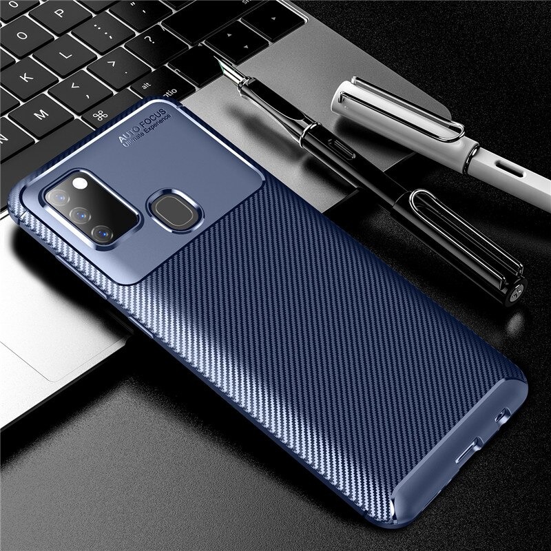 Case Samsung Galaxy A21s #เคสฝาหลังนิ่ม Carbon Fiber Anti-drop TPU Protection