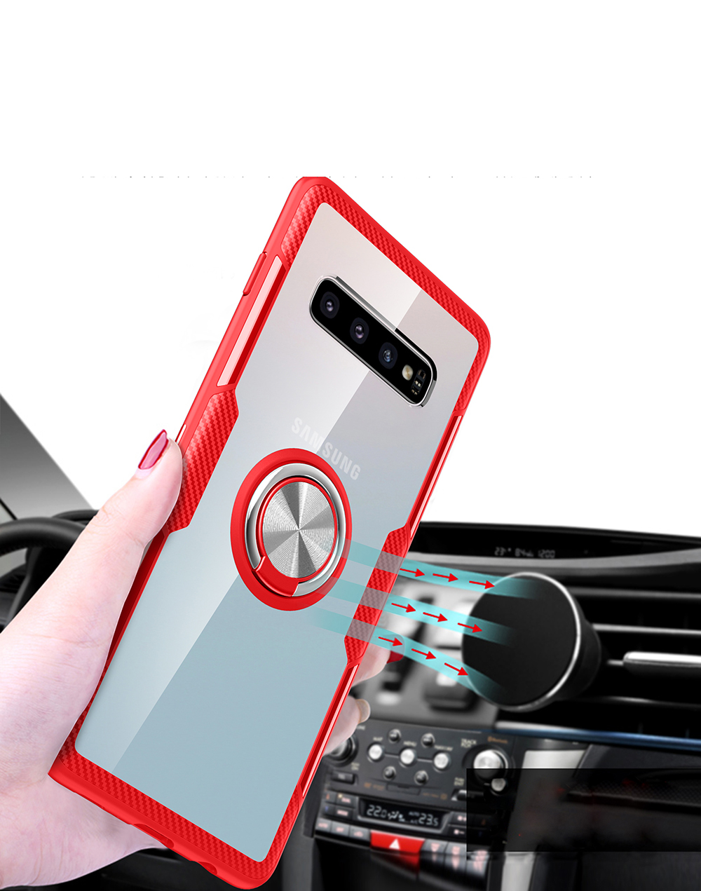 Case Samsung Galaxy S10+ #เคสฝาหลังมีแหวนสวมนิ้ว Finger Ring Kickstand Acrylic Tempered Glass + TPU
