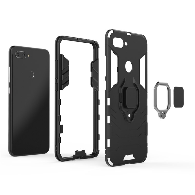เคส Xiaomi Mi 8 Lite #เคสฝาหลังพลาสติกแข็ง +TPU Hybrid Case มีแหวนสวมนิ้วโลหะ Finger Ring Kickstand