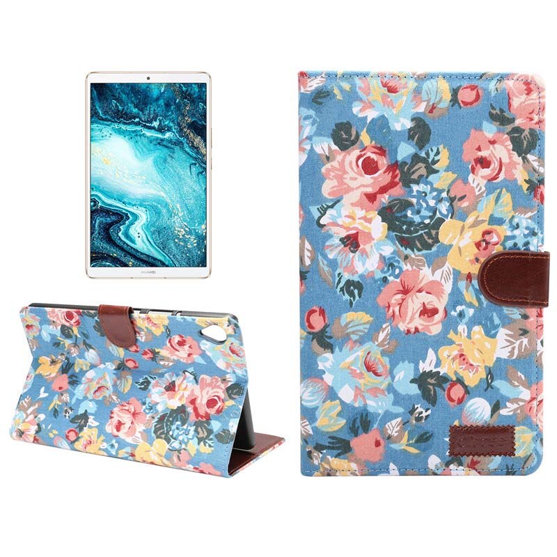 เคส Huawei MediaPad M6 8.4 แบบกระเป๋าสตางค์หนัง PU ผิวผ้าลายดอกไม้ Flower Cloth Skin PU Leather Wallet