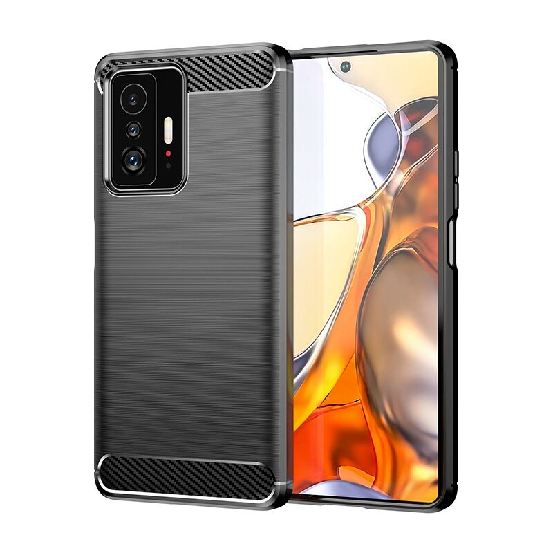 เคส Xiaomi 11T / 11T Pro#เคสฝาหลังตกแต่งคาร์บอนไฟเบอร์ ผิวขัดแปรง Brushered TPU Back Case