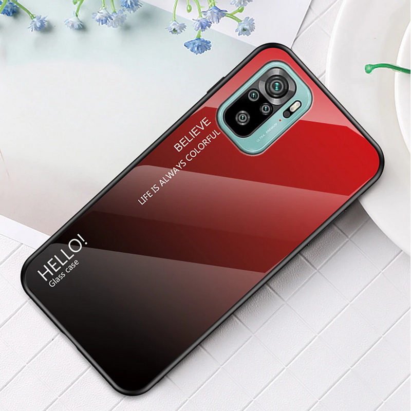 เคส Redmi Note 10S #เคสฝาหลัง Gradient Color Glass + PC + TPU Hybrid Case