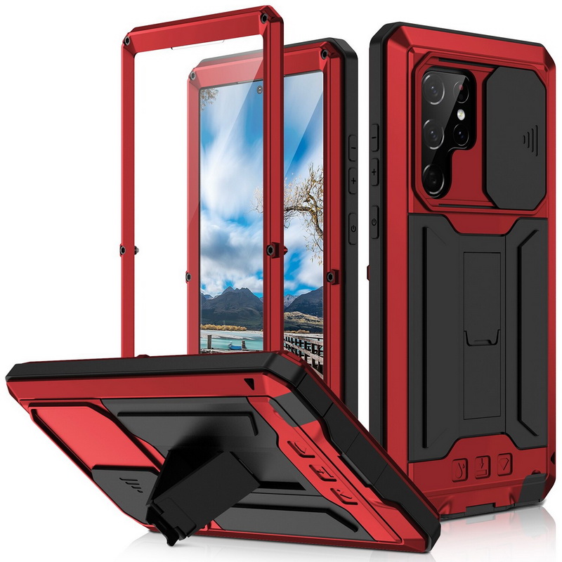 เคส Samsung Galaxy S22+ 5G#เคสกันกระแทก ป้องกันเต็มรูปแบบมีขาตั้งพับได้ โลหะ + ซิลิโคน + PC