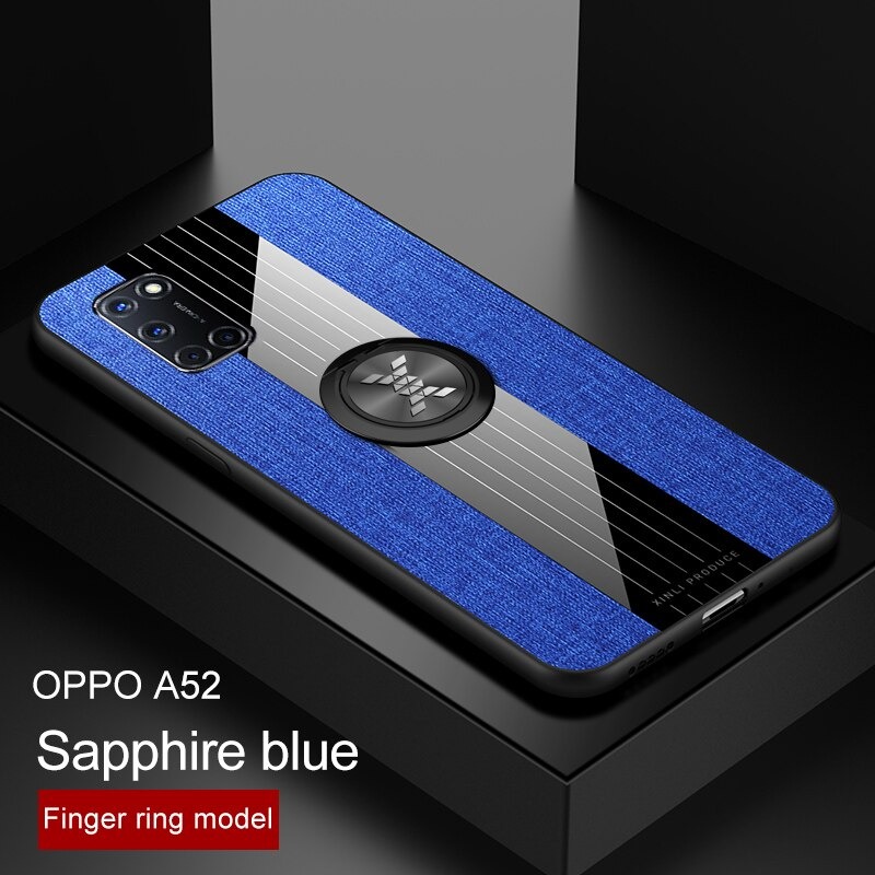Case OPPO A92 #เคสฝาหลังเคลือบผ้าเนื้อมีแหวนสวมนิ้ว TPU ไฮบริด+อะคริลิ + แหวนโลหะ [ในตัวแผ่นโลหะแม่เหล็ก]