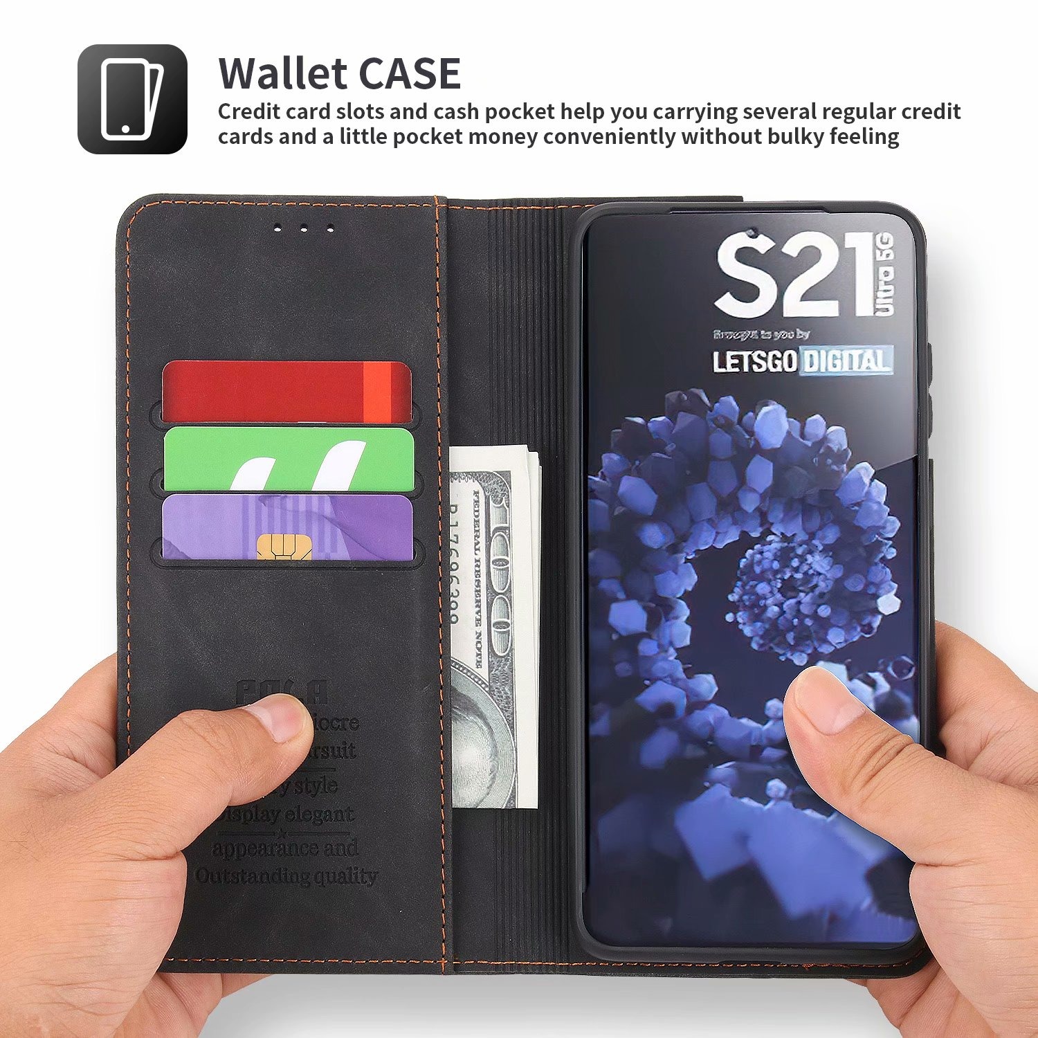เคส Samsung Galaxy S21 Ultra #เคสฝาพับหนัง PU สไตล์กระเป๋าสตางค์พร้อมช่องใส่การ์ด Luxury Flip Stand Card Phone Leather Wallet Cover Casing