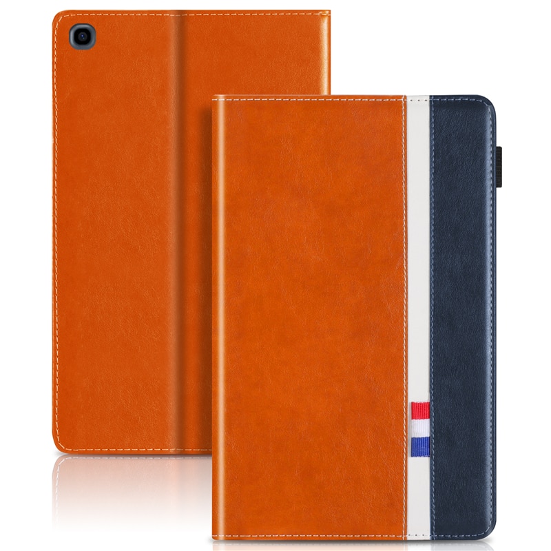 เคส Samsung Galaxy Tab A 8.0 (2019) SM-T290 SM-T295 SM-T297 #เคสฝาพับหนัง PU ออกแบบสีทูโทนมีสายรัดพร้อมที่เก็บการ์ด PU Leather Tablet Stand Case with Card Storage