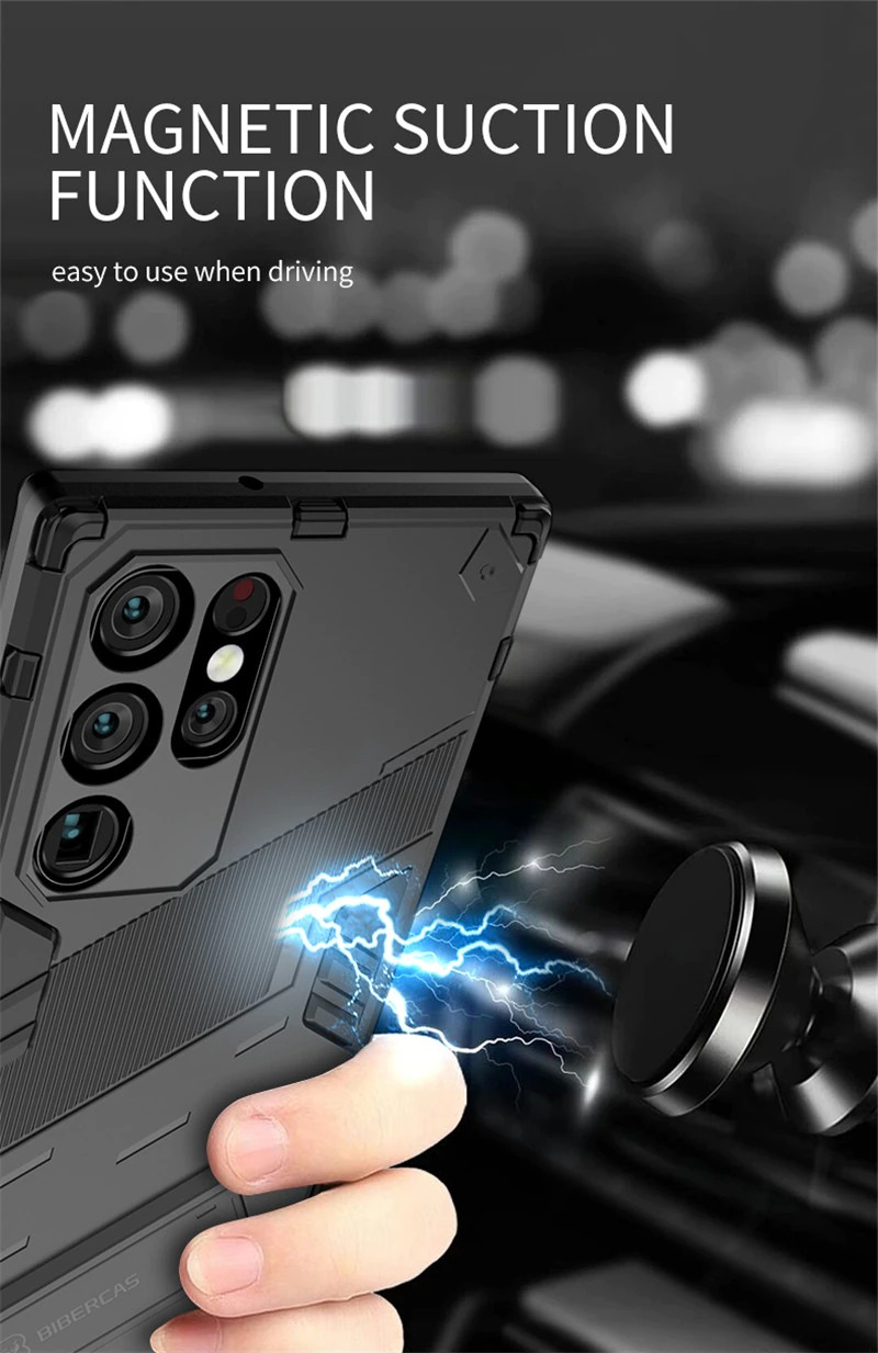 เคส Samsung Galaxy S23 Ultra 5G #เคสฝาหลังพลาสติก ไฮบริด TPU + Kickstand