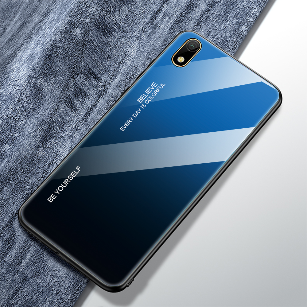 Case Huawei Y5 (2019) #เคสฝาหลัง กระจกสีไล่โทนสี Glass + PC + TPU Hybrid Case