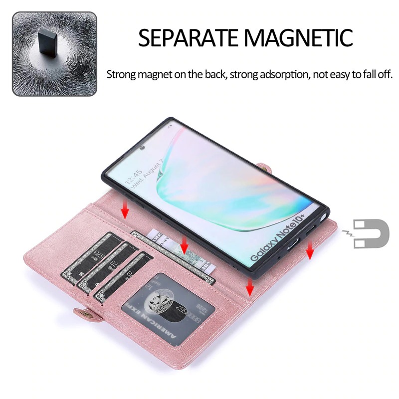 เคส Samsung Galaxy Note 10+ #เคสหนังฝาพับสไตล์กระเป๋าสตางค์ PU Wallet Split Leather 2 in 1 Card Slot + Money slot + Magnetic Separable Shell