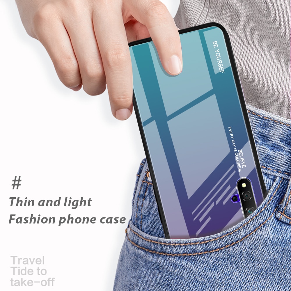 Case Huawei Nova 5T #(พร้อมส่ง) เคสฝาหลัง Gradient Color Glass + PC + TPU Hybrid Case สี Red / Black