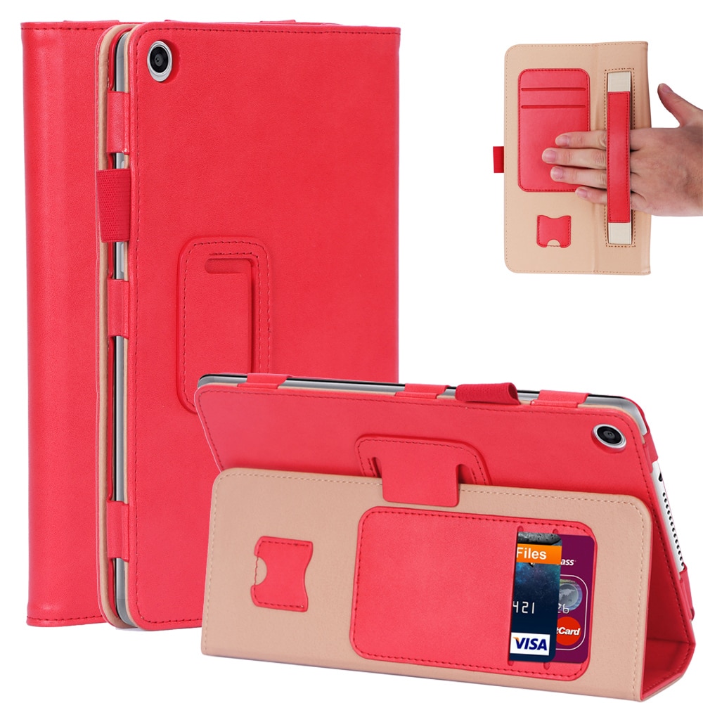 Case Huawei MediaPad M5 Lite 8 นิ้ว #เคสแบบฝาพับหนัง PU มีที่สวมนิ้วสำหรับ Leather Stand Card Holder Tablet Case with Elastic Band
