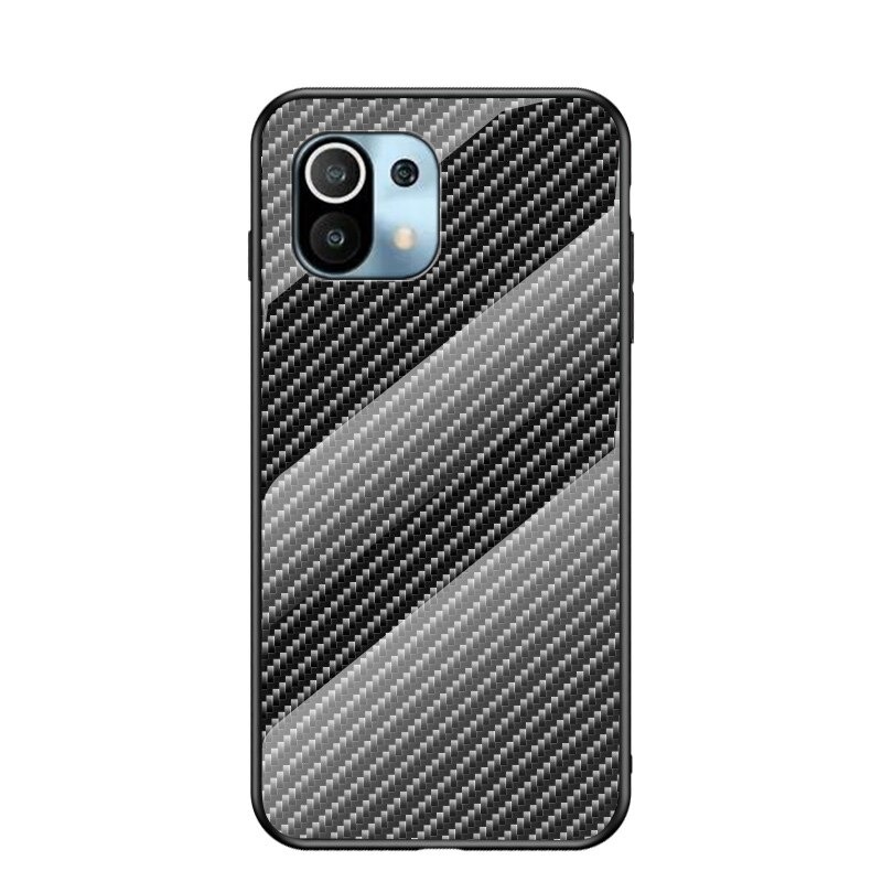 Case Xiaomi Mi 11 #เคสฝาหลัง Gradient Color ลายคาร์บอนไฟเบอร์ Carbon fiber texture Glass Hybrid Soft Silicone Cover