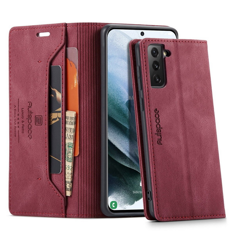 เคส Samsung Galaxy S21 #เคสฝาพับหนัง PU แบบกระเป๋าสตางค์ AUTSPACE Series RFID Blocking Retro Matte Leather Wallet