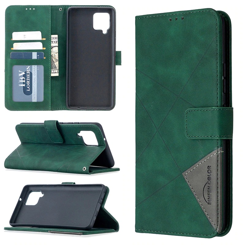 เคส Samsung Galaxy A42 5G #เคสฝาพับหนัง PU มีช่องเสียบ ID บัตรอื่นๆในตัว Geometric Pattern Leather Card Holder Protective