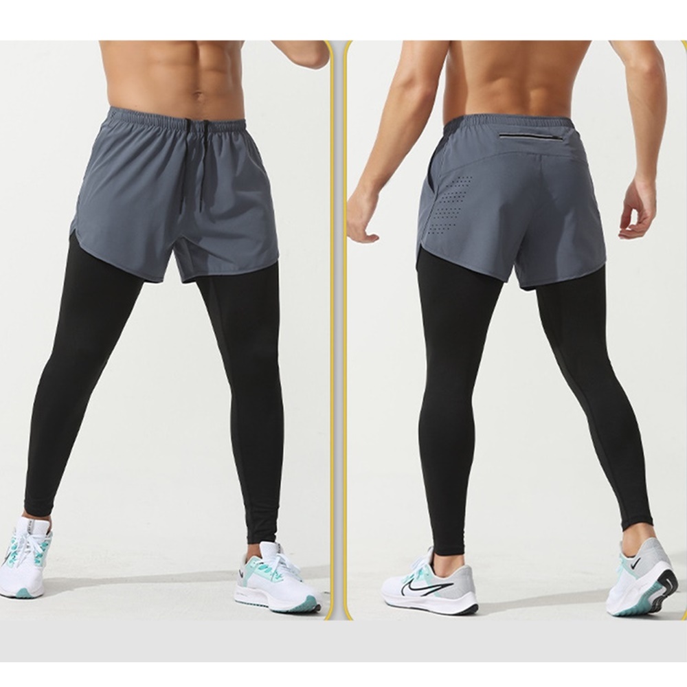 กางเกงออกกำลังกาย 2-in-1 ซัปในขายาว ฟิตเนส วิ่งมาราธอน Men Running (F38)