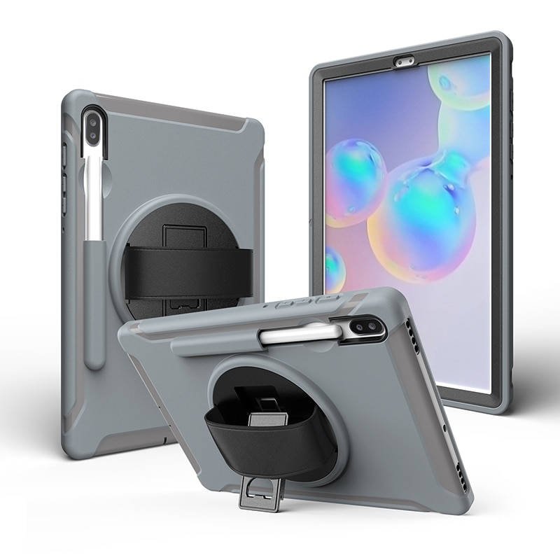 เคส Samsung Galaxy Tab S6 SM-T860 SM-T865 #เคสฝาหลังพลาสติกมีขาตั้งหมุนได้ 360° Swivel Kickstand PC + TPU Tablet Combo Shell with Hand Strap มีสายรัดมือ