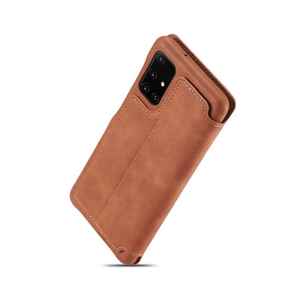 Case Samsung Galaxy A51 #เคสฝาพับหนัง PU มีช่องใส่บัตร LC.IMEEKE Retro Style Leather Card Holder