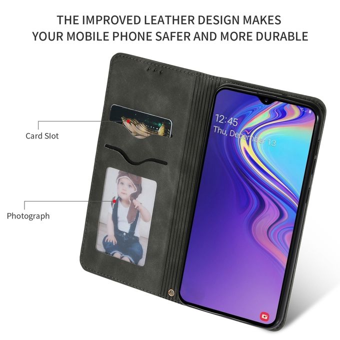 Case Samsung Galaxy A10 #เคสฝาพับ Auto-absorbed Business Style PU Leather Stand Phone Case with Card Slots