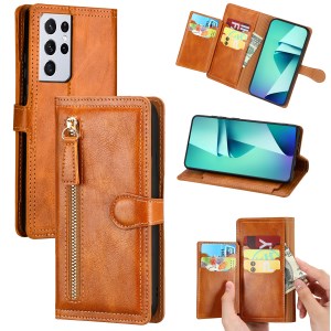 Case Galaxy S21 Ultra 5G #เคสฝาพับแบบกระเป๋าสตางค์ช่องใส่บัตรหลายช่อง Multi-slot Wallet Zippered Leather พร้อมสายคล้อง (สินค้าตัวอย่างสินค้าจริงตรงตามรุ่น)