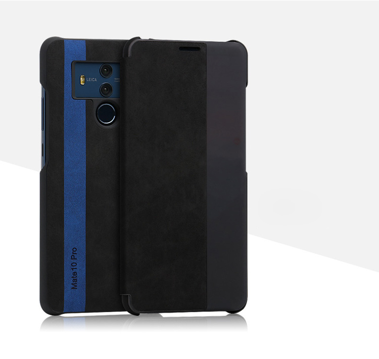 เคส Huawei Mate 10 Pro #เคสฝาพับมีช่องวิวด้านข้างแนวยาวหนัง PU ผิวหนังม้าแบบคลาสสิกตัดด้วยแถบสีดูดีมีสไตล์ คุณภาพดี