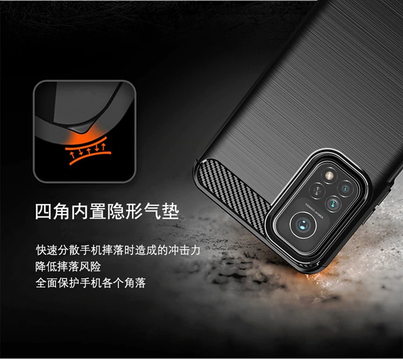 Case Xiaomi Mi 10T Pro#เคสฝาหลังตกแต่งคาร์บอนไฟเบอร์ ผิวขัดแปรง Brushered TPU Back Case