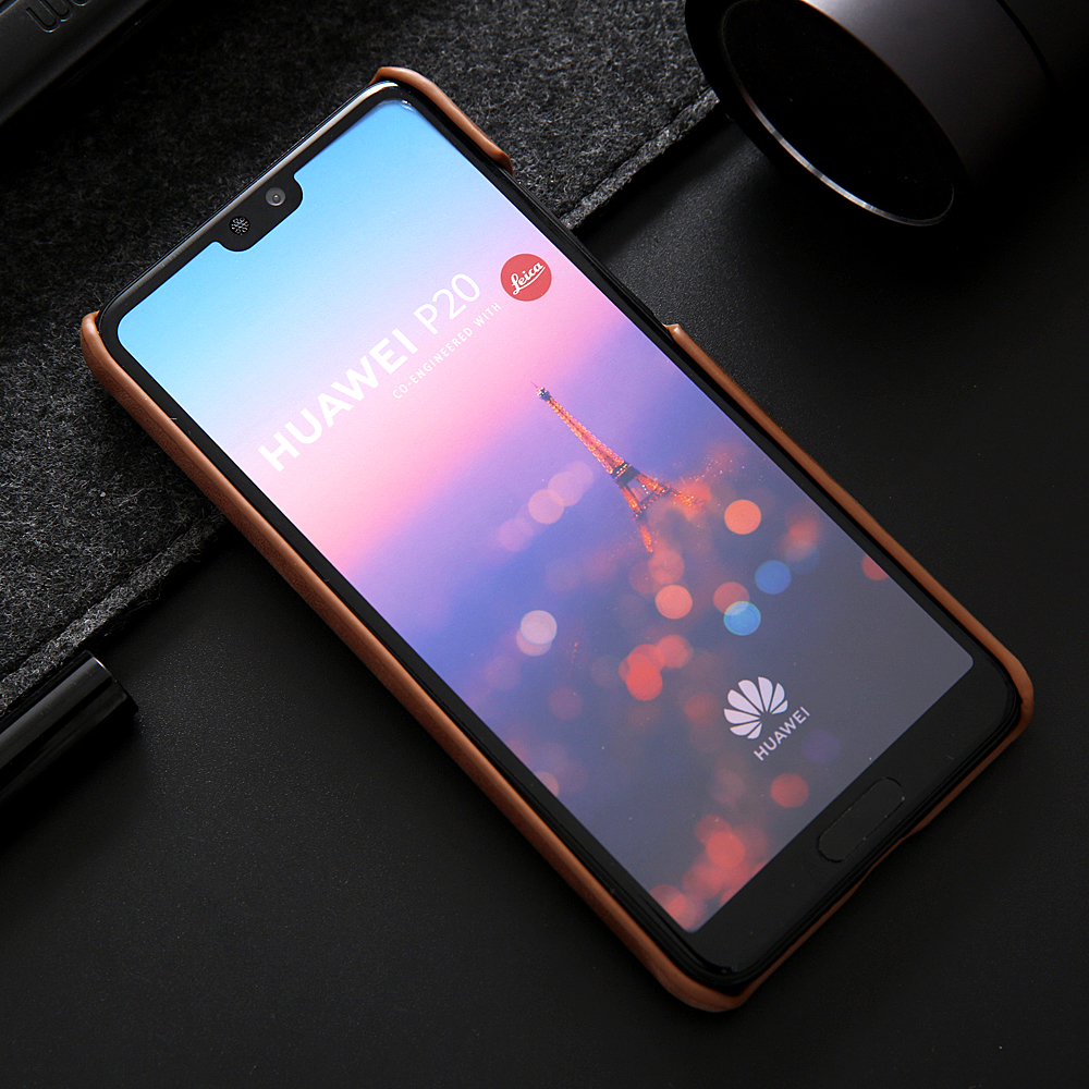Case Huawei P20 Pro #เคสฝาหลังหุ้มหนังแท้ Retro Genuine Leather Coated Hard PC Case