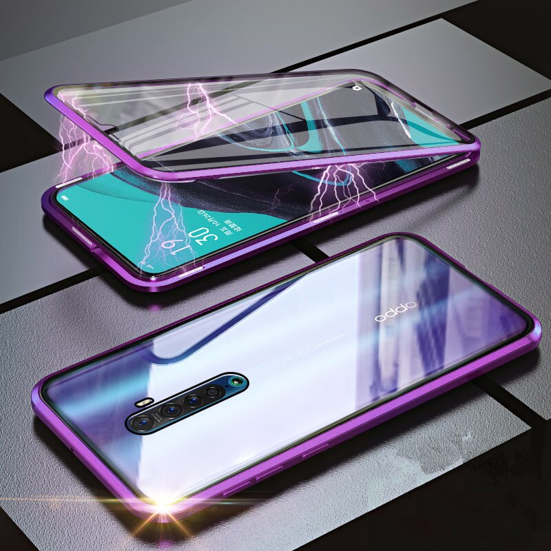 Case Oppo Reno 2 #เคสฝาครอบกระจกขอบโลหะดูดซับแม่เหล็ก Fully Protection Magnetic Adsorption Glass Metal Phone Protective