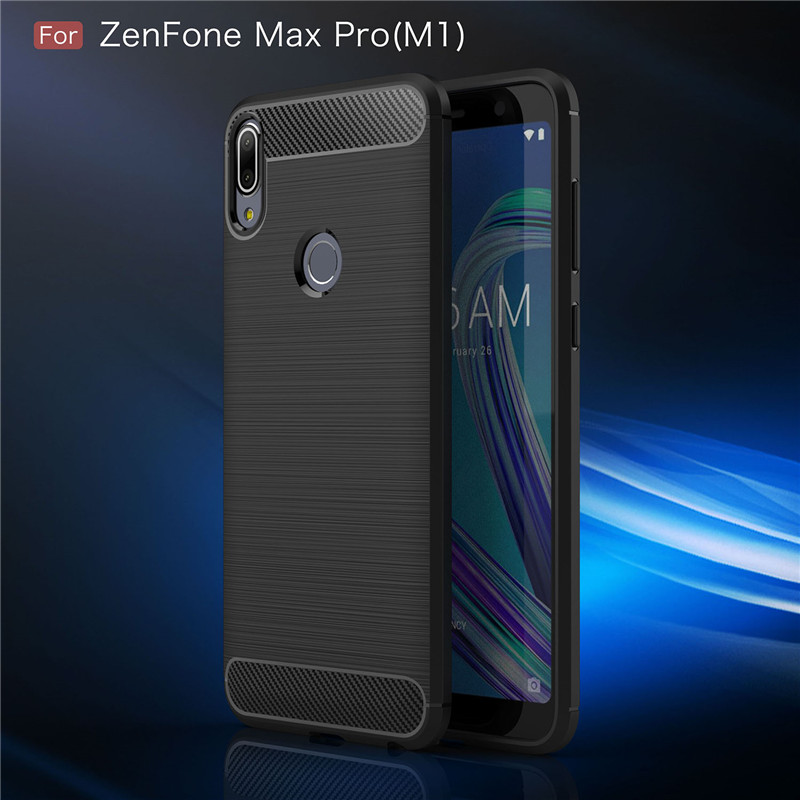 เคส Asus Zenfone Max Pro (M1) #เคสฝาหลัง TPU นิ่มคาร์บอนไฟเบอร์ผิวแบบขัดแปรง