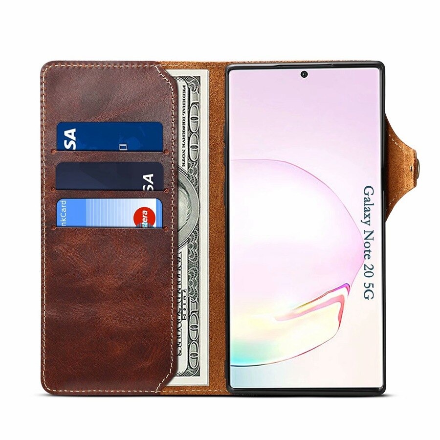 เคส Samsung Galaxy Note 20 / Note 20 5G #เคสฝาพับหนังแท้พร้อมสายคล้อง Genuine Wallet Leather Phone Cover with Lanyard