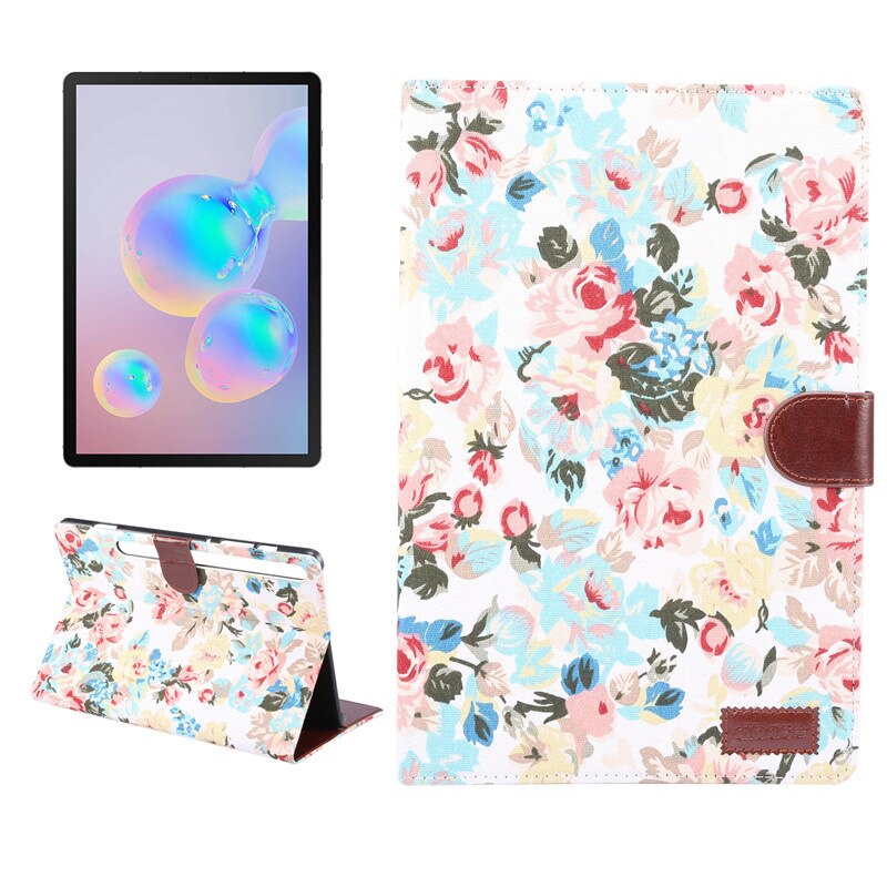 Case Samsung Galaxy Tab S7 11นิ้ว T870 T875 #เคสฝาพับแบบกระเป๋าสตางค์หนัง PU ผิวผ้าลายดอกไม้ Flower Cloth Skin PU Leather Wallet