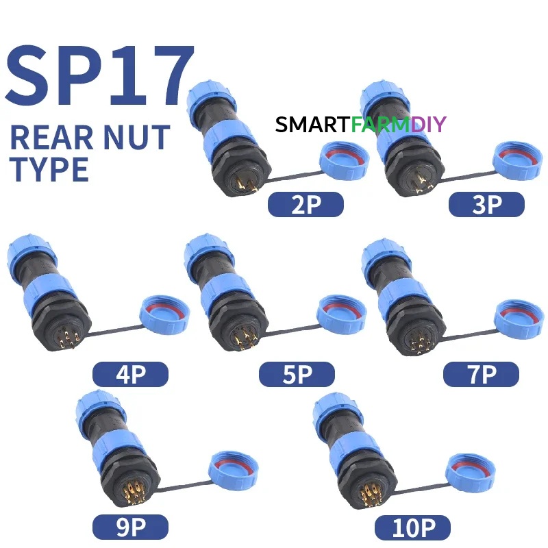 SP17 IP68 ขั้วปลั๊กอะแดปเตอร์สายต่อกันน้ำ 2 3 4 5 7 9 male+female